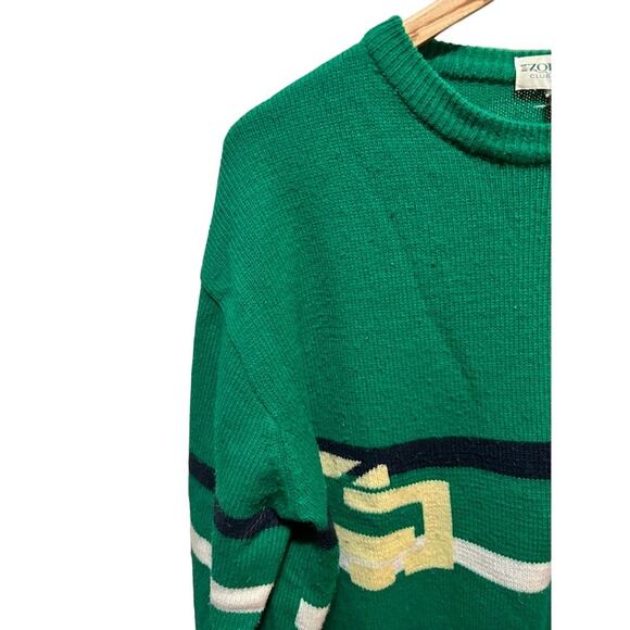 Vintage izod club green sweater graphic pattern on front sz XL 70s 80s VTG - Picture 3 of 6